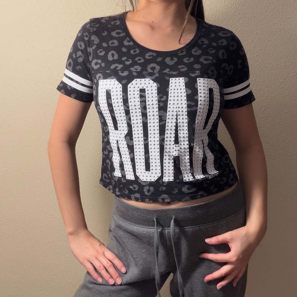 Justice Black And Gray Leopard Print ROAR Tee Shirt